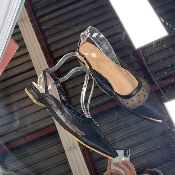 Polka Dot Slingback flats in Black Mesh Fabric - Picture 2 of 8